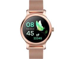 Belesy® SMART - Smartwatch Dames - Smartwatch Heren - Horloge - Stappenteller - 1.3 inch - Kleurenscherm - Full Touch - Bluetooth Bellen - Roségoud - Staal
