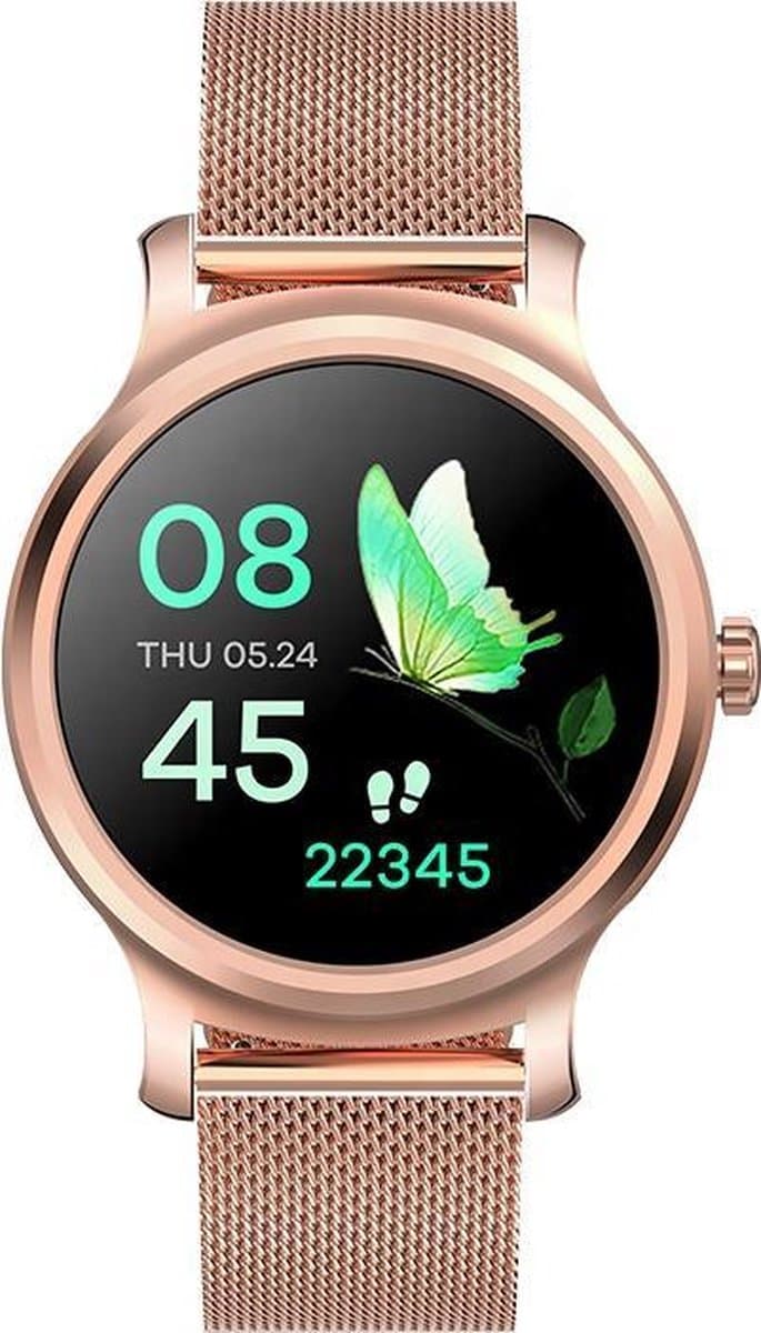 Belesy® SMART - Smartwatch Dames - Smartwatch Heren - Horloge - Stappenteller - 1.3 inch - Kleurenscherm - Full Touch - Bluetooth Bellen - Roségoud - Staal — afbeelding 1