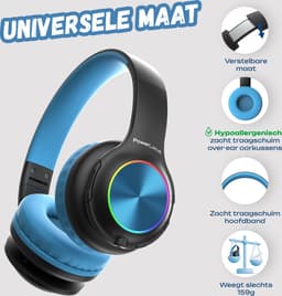 PowerLocus PLED Draadloze Koptelefoon Over-Ear voor Kinderen - LED lampjes - met Microfoon - Micro SD poort - Zwart/Blauw — thumbnail 8