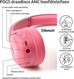 POGS - The Turtle - Draadloze over-ear koptelefoon met Noise Cancelling - Bluetooth - Veilige volumebegrenzing - Duurzaam - Gratis app voor extra functies - rRoze — thumbnail 6