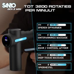 Sanbo Massage Gun Mini Professioneel - incl. 5 Opzetstukken En 6 Intensiteitsstanden - Mini - Sport en Relax Massage Apparaat - Professioneel - Hyrox - Crossfit - Zwart — thumbnail 2