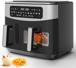 Dubbele heteluchtfriteuse met kijkvenster, 10L (4L x 6L), 2600W capaciteit dubbele Airfryer, 12-in-1-programma's, Air Fryer met touchscreen — thumbnail 1
