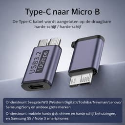Aventrix USB-C naar Micro USB 3.0 Adapter – 10Gbps – Voor Externe Harde Schijf HDD/SSD – Verloopstekker – Geschikt voor Externe Harde Schijf / Seagate / WD / My Passport / Laptop / MacBook / Tablet — thumbnail 5
