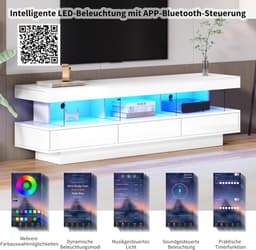Tv-kast Hoogglans - Media Meubel - Entertainment Opslag - App Bedienbare LED - 160x38x50.5 cm - Wit — thumbnail 6
