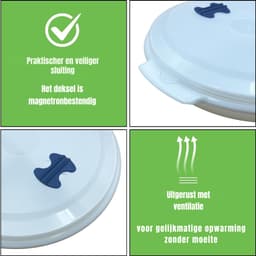 MIRA® Magnetron Bord - Magnetron Bakjes met Deksel - Magnetron Bord met Deksel - Wit - 21cm x 21cm x 4cm; 0.26 kg — thumbnail 5