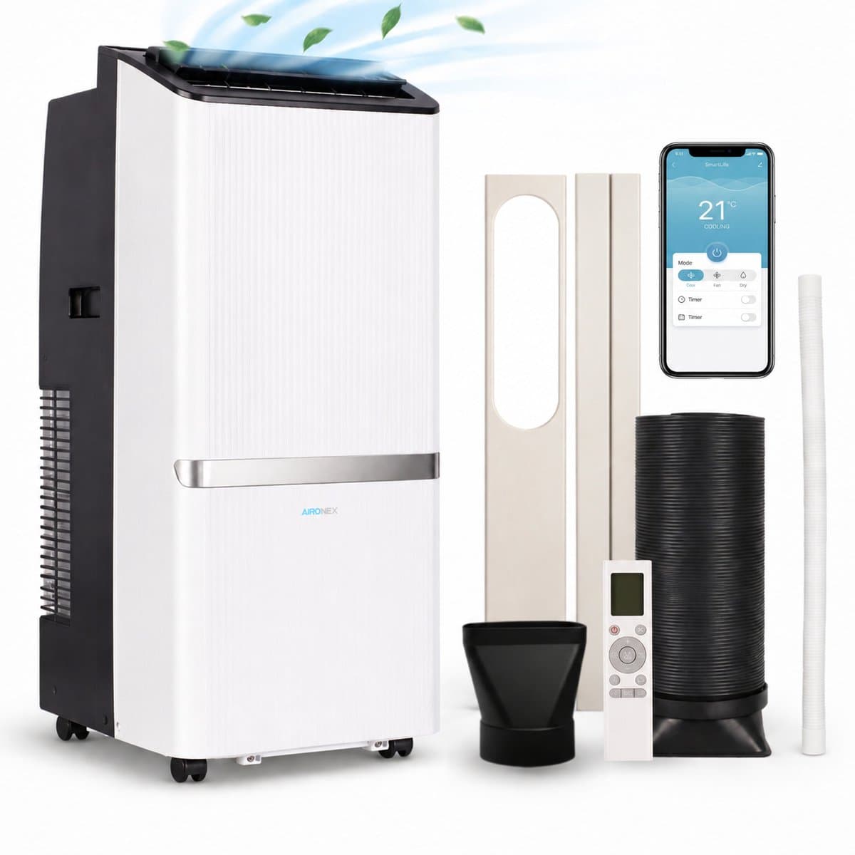 Aironex Mobiele Airco 12000 BTU – App & Afstandsbediening – Stil & Compact – Mobiele Airconditioner met Raamafdichting - Mobiele Airco voor Slaapkamer, Woonkamer, Kantoor — afbeelding 1