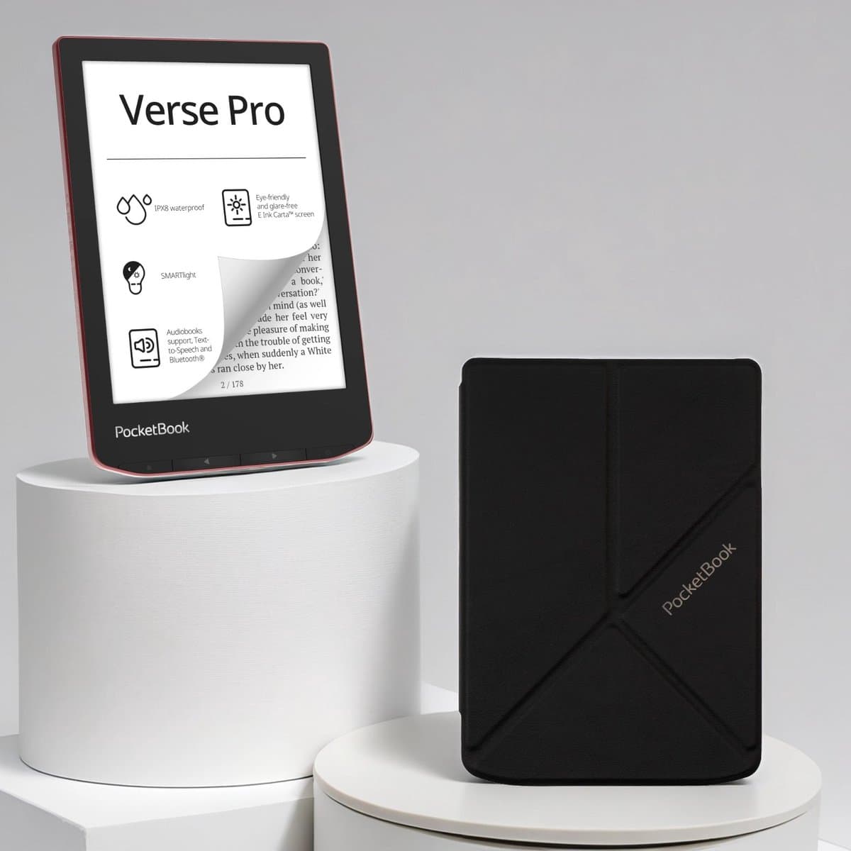 PocketBook Verse Pro Passion Red e-reader – Inclusief Origami Zwart Hoesje (shell cover) – Voordeelbundel — afbeelding 1