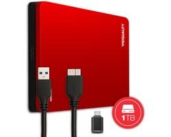 VisiQuality High-Speed Externe Harde Schijf 1 TB - Draagbare Harde Schijf USB 3.0 - Voor Windows & Mac - Xbox & PS4 games - Compact - Met handleiding - Rood