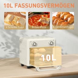 10L Mini Heteluchtoven & Airfryer, 1000W met Timer, voor Frituren, Grillen & Bakken, Vaatwasserbestendig, Crèmewit — thumbnail 9