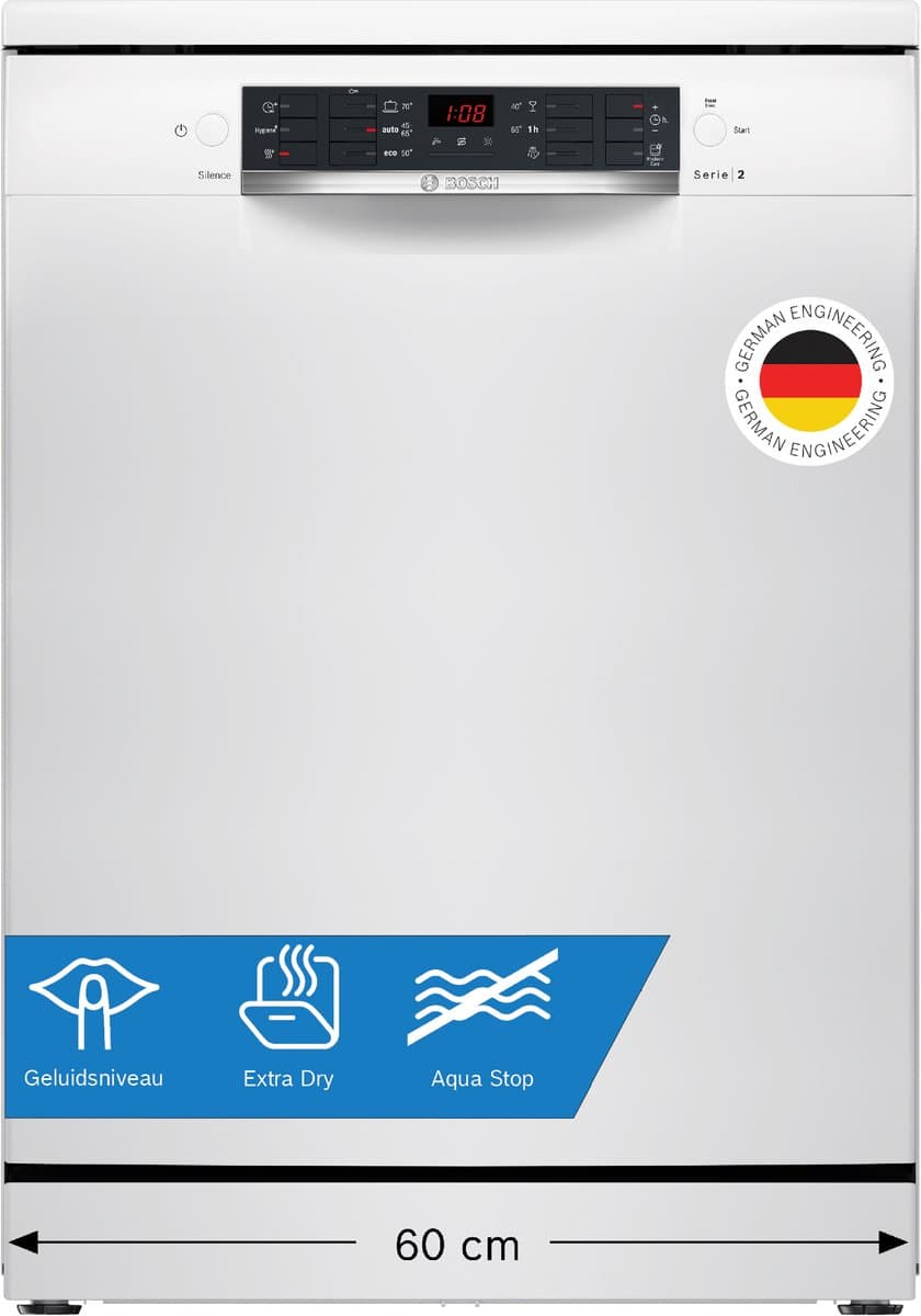 Bosch SMS26AW01F - Serie 2 - Vaatwasser - Vrijstaande vaatwasser - 60 cm - Wit - Extra Droog: optie voor extra grondige droogresultaten — afbeelding 1