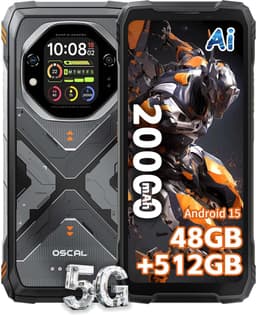OSCAL TANK 1 Robuuste Smartphone 5G - 48GB RAM - 512GB ROM - 6,78 inch 2,4K FHD+ 120Hz - 20000mAh - 64MP + 50MP Camera, 20MP Nachtzicht - 170LM Dubbele LED-lamp - 100dB luidspreker - IP68/IP69K Outdoor Telefoon - Android 15 - NFC GPS - Oranje — thumbnail 1