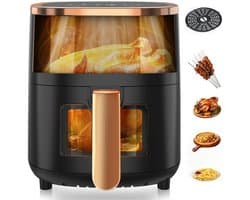 Lifero Airfryer - Heteluchtfriteuse Zwart 1800W - Turbo Air Fry - Mini Oven 6L - Kijkvenster - Digitaal Display - 29,5×25×25cm