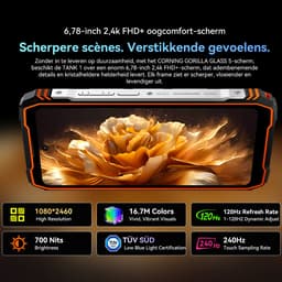 OSCAL TANK 1 Robuuste Smartphone 5G - 48GB RAM - 512GB ROM - 6,78 inch 2,4K FHD+ 120Hz - 20000mAh - 64MP + 50MP Camera, 20MP Nachtzicht - 170LM Dubbele LED-lamp - 100dB luidspreker - IP68/IP69K Outdoor Telefoon - Android 15 - NFC GPS - Oranje — thumbnail 12