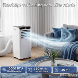 Erikssøn Mobiele Airco - 10.000 BTU - Incl. Raamafdichtingskit - Tot 30m² - 4-in-1 - Airconditioning - Ventilator - Ontvochtiger - Wit — thumbnail 6