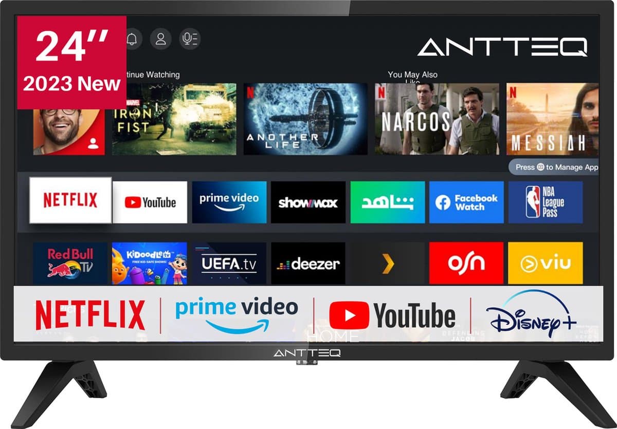 ANTTEQ AV24H3 - 24 Inch (60 cm) Smart TV - VIDAA OS - Inclusief Netflix & YouTube - Triple Tuner — afbeelding 1