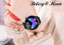 Belesy® MOON - Smartwatch Dames - Horloge - Stappenteller - Lichaamstemperatuur - Bloeddruk - Zuurstofgehalte - Ademhaling - Full Touch - Diverse Wijzerplaten - Mutli sport - Milanees - Staal - Zwart - Moederdag — thumbnail 7