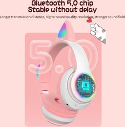 Cat Headphone - Roze - Bluetooth - Draadloze Over Ear Stereo Koptelefoon - Noise Reduction - Katten Oortjes - LED Verlichting — thumbnail 10
