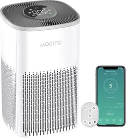 Modito luchtreiniger - Air Purifier met APP - 4-in-1 filtersysteem - Ionisatie - HEPA 13 filter + koolstoffilter - Verminderd huisstofmijt, hooikoorts, allergie & stof - Wit - 210 m³/u — thumbnail 1