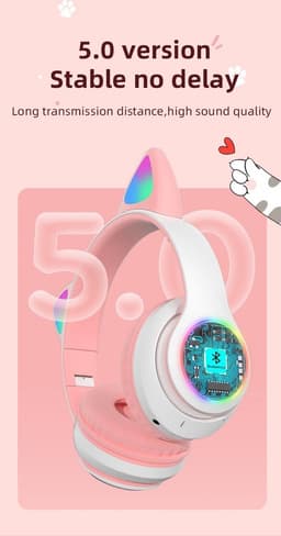 kinder hoofdtelefoon draadloos - Cat Headphone - Draadloze koptelefoon Bluetooth met led kattenoortjes blauw | Koptelefoon voor Kinderen - Met Led Kat Oortjes | met verlichting poot — thumbnail 7