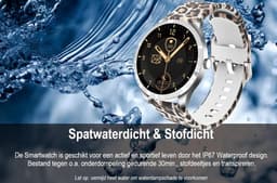 Belesy® BQSiRgPk Pro - Smartwatch Dames – Smartwatch Heren - Horloge - 1.28 inch - Kleurenscherm - Stappenteller - Bloeddruk - Hartslag - 75+ Wijzerplaten – Sporten – Zilver – Siliconen – Roze – extra polsband Panterprint - Kerstcadeau — thumbnail 6