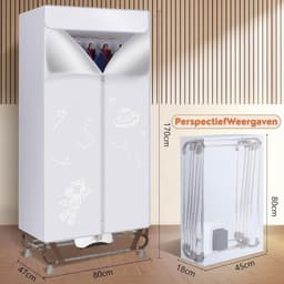 Elektrische Wasdroger 1500W – Draagbare Droogkast 170 cm – Opvouwbaar Wasrek met Grote Capaciteit (15 kg) – Sneldrogende Kledingdroger Zonder Installatie – Grijs — thumbnail 5