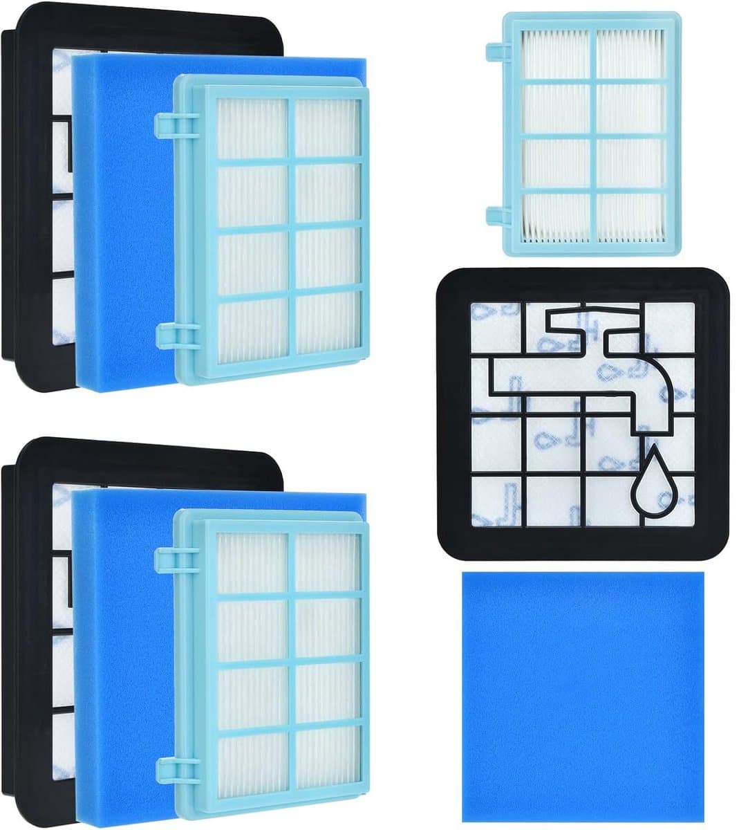 Filterset geschikt voor Philips PowerPro Compact and Power Pro Active en City - Vervangt Stofzuigerfilter FC9331/09 - FC9332/09 - FC8010 - FC8010/02 FC8010/01 HEPA - Stofzuiger onderdelen - Motorfilter - Uitblaasfilter - Schuimfilter - 3 sets — afbeelding 1