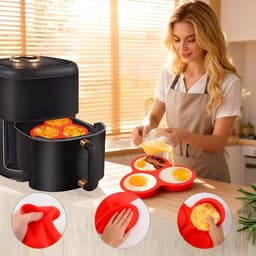 Siliconen cakevorm - Airfryer-eivorm - DIY ronde siliconen cakevorm - Antiaanbak siliconen - siliconen muffinvorm - Herbruikbare cakevorm - Gemakkelijk schoon te maken pan - Perfect voor ontbijtsandwiches, eierpannenkoeken en crêpes — thumbnail 2