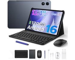 Aorlym P13 Pro - Tablet - 12 GB RAM + 256 GB ROM (2 TB/TF) - 13,4 inch tablet FHD+ 120 Hz - Android 16 - UNISOC T7280 - 12000 mAh - 4G LTE - Wi-Fi 5 - Bluetooth 5.0 - Inclusief toetsenbord, muis, Stylus en hoesje - Dubbele luidsprekers - Grijs