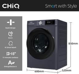 CHiQ CFL80-14586IM3XA - Wasmachine - 8 KG - Space Pro - A-15% - 16 programma's - AI Smart - Stoomwassen & Quick Wash - 12 jaar garantie op motor — thumbnail 10