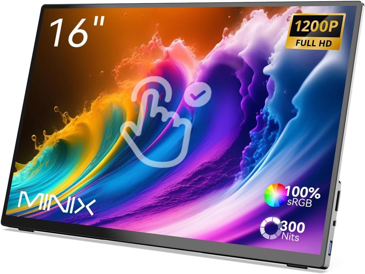 MINIX SF16 16” Portable Monitor - Touchscreen - IPS Beeldscherm - Inclusief Beschermhoes - Full HD - sRGB - HDMI - Zwart — afbeelding 1
