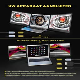 Core® Professionele Portable Monitor Pro 2024 - Inclusief Beschermhoes en Kabels - Krachtige Laptop Scherm Uitbreider - Zwart - ‎36cm x 21cm x 4cm — thumbnail 7