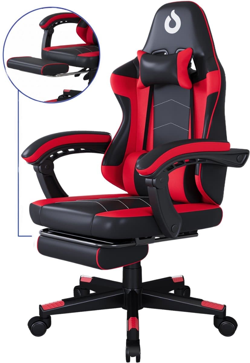 Stane Verstelbare Ergonomische Gamestoel met Voetsteun - Bureaustoel Gaming chair - Game Stoel Rood/Zwart — afbeelding 1
