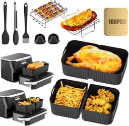 Airfryer Accessoires Set 15-delig – Geschikt voor Ninja Foodi AF500EU FlexDrawer 10,4L & COSORI TwinFry 10L – Inclusief Siliconen Matten, Grillrek & Spiesen — thumbnail 1