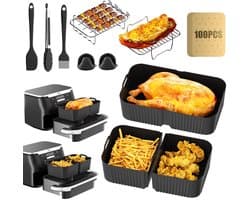 Airfryer Accessoires Set 15-delig – Geschikt voor Ninja Foodi AF500EU FlexDrawer 10,4L & COSORI TwinFry 10L – Inclusief Siliconen Matten, Grillrek & Spiesen