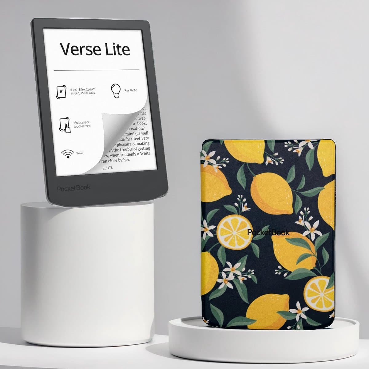 PocketBook Verse Lite - E-reader - Midnight Grey - Voordeelbundel met Citroen / Lemon Print Hoesje — afbeelding 1