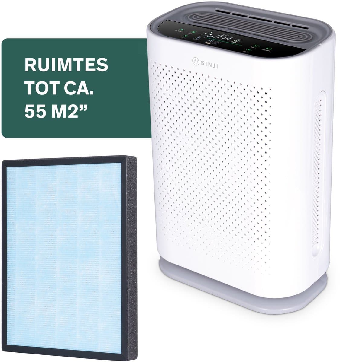 Sinji Luchtreiniger / Air Purifier – HEPA H13 + Koolstoffilter – 220 m³/u, voor ruimtes tot ca. 55 m² – Ionisatie – Afstandsbediening – Timer & Display – Helpt bij stof, pollen & huisstofmijt — afbeelding 1