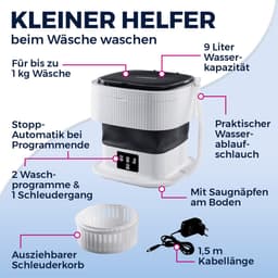 CLEANmaxx mini-wasmachine, ideaal voor onderweg | Mobiele wasmachine met 2 wasprogramma's en een centrifugeerprogramma | Opvouwbaar en stil | Voor maximaal 1 kg wasgoed | Geschikt voor kamperen en reizen — thumbnail 10