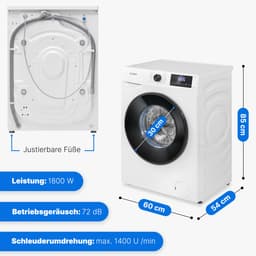 Bomann WA 7185 W Wasmachine - 8KG - 1400 toeren - 15 programma's - Stoomfunctie - Energieklasse A - 10 jaar motorgarantie — thumbnail 9