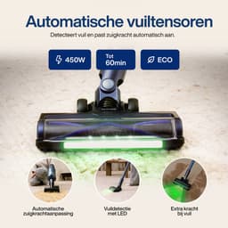 Samako Steelstofzuiger Draadloos - 450W - Kruimeldief - 4 Opzetstukken - Stofzuiger 32kPa zuigkracht - Zonder zak op accu - CleanDetect — thumbnail 2
