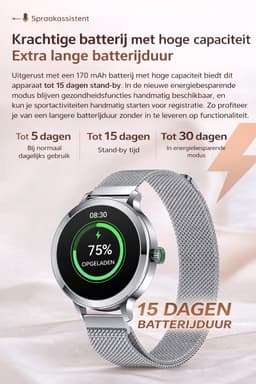 Evy24 Smartwatch Dames 38mm - Horloge Dames - AMOLED - Sporthorloge - Stappenteller - Saturatiemeter - Geschikt voor iPhone & Android - Zilver — thumbnail 3