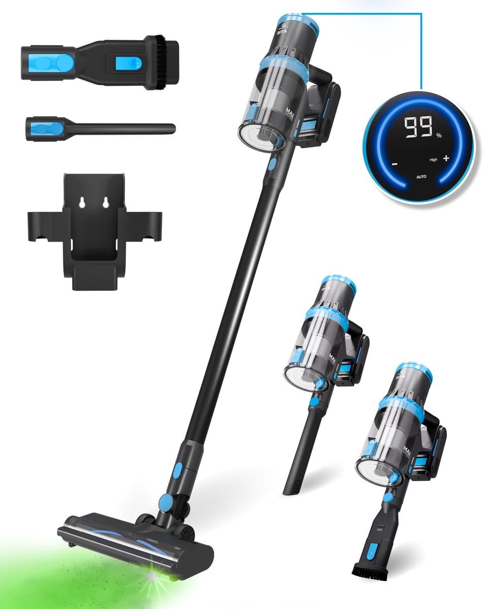 CleanWise Rita – Steelstofzuiger Draadloos met Kruimeldieffunctie – Zonder Zak op Accu – 30kPa Zuigkracht – Groene Laser – HEPA 14 Filter – Lichtgewicht 1,5 kg – Tot 60 Min Accuduur – Voor Huisdierharen – Nederlands Product — afbeelding 1