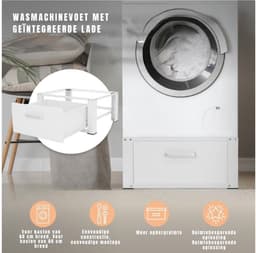 SAVI® Wasmachine Verhoger - Wasmachine Verhoger met Lade - Wasmachine Sokkel Met Laadcapaciteit tot 150 KG - Wit - 63cm x 54cm x 32cm — thumbnail 5