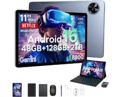 POCKAM P11 Tablet - 48GB RAM+128GB ROM/TF 2TB - Android 16 - 11 inch tablet 90Hz - T7250 - 8800mAh - 13MP+5MP - Gemini AI - Widevine L1 - Face ID - 5G WIFI - Dubbele luidsprekers - Pen, toetsenbord, muis - Grijs