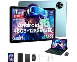 POCKAM P11 Tablet - 48GB RAM+128GB ROM/TF 2TB - Android 16 - 11 inch tablet 90Hz - T7250 - 8800mAh - 13MP+5MP - Gemini AI - Widevine L1 - Face ID - 5G WIFI - Dubbele luidsprekers - Pen, toetsenbord, muis - Blauw