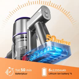 Authmic Steelstofzuiger Draadloos - 35.000Pa Zuigkracht - 6-in-1 Multifunctioneel Ontwerp - 6*2200mAh - 50 Min - GreenEye Technologie - Wandbeugel - Geschikt voor Huisdierharen, Tapijt en Harde Vloeren - Purpergoud — thumbnail 7