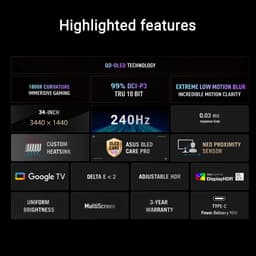 ASUS ROG Strix XG34WCDMTG - UWQHD Curved QD-OLED Gaming Monitor - Google TV - USB C 90W - 240hz - 0.03ms - Speakers - 34 inch — thumbnail 11