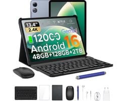 Aorlym P13 Tablets - 48 GB RAM 128 GB ROM - 13,4 inch 2,4K 120 Hz - Android 16 - Gemini AI - 12000 mAh/18 W - Face ID - Widevine L1 - 13 MP + 8 MP camera - Dubbele luidsprekers - Tablet met toetsenbord en pennenhouder - Grijs