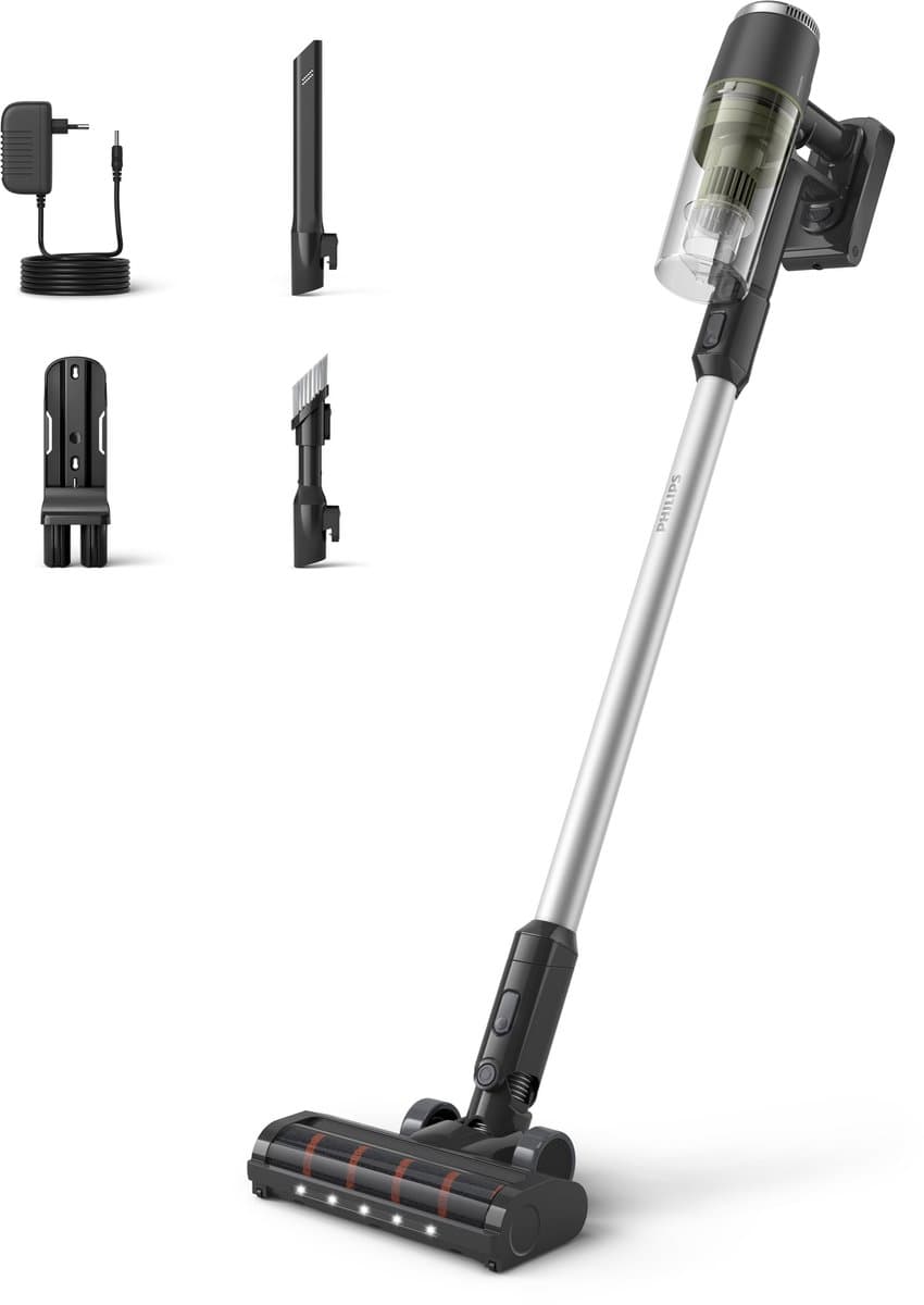 Philips Steelstofzuiger Draadloos XC3033/01 - Zuigmond met LED verlichting - Zonder Zak - Met Kruimeldief - Batterijduur tot 60 min - Lichtgewicht - Zwart — afbeelding 1