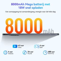 TABWEE W90 Tablet - 24GB RAM - 256GB ROM - 11 Inch - 8000 mAh - 5G WiFi - BT5.0 - Android 15 - Dubbele Simkaart - Grijs — thumbnail 6