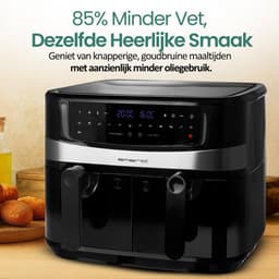 Emerio Dubbele Airfryer XXL 2400W - 10 Liter Heteluchtfriteuse - Regelbare thermostaat 50ºC tot 200ºC - 9 Kookprogramma's - AF-126672.4 Zwart — thumbnail 2